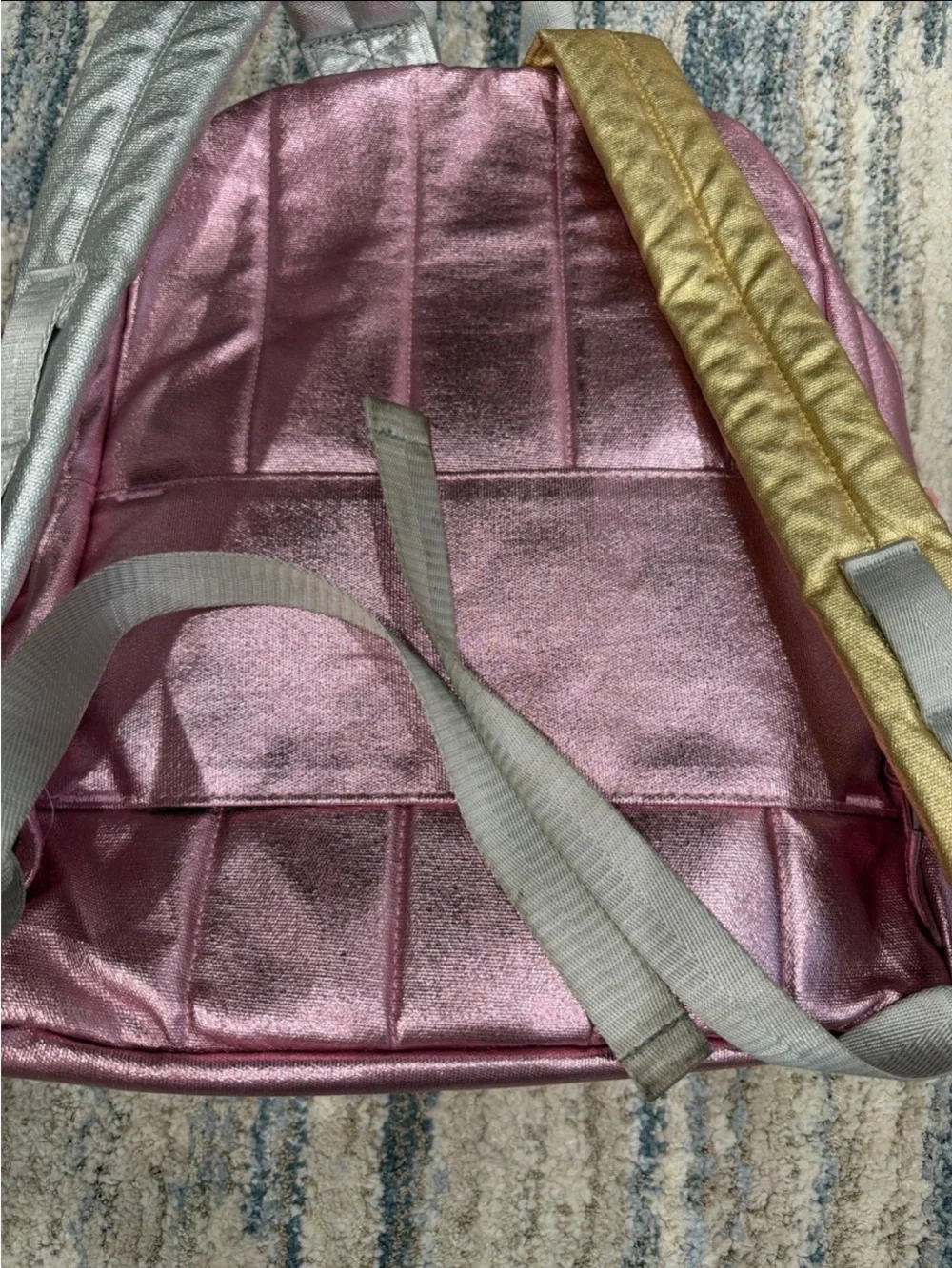 Metallic Pink State Kane Doubleback backpack and school lunch box